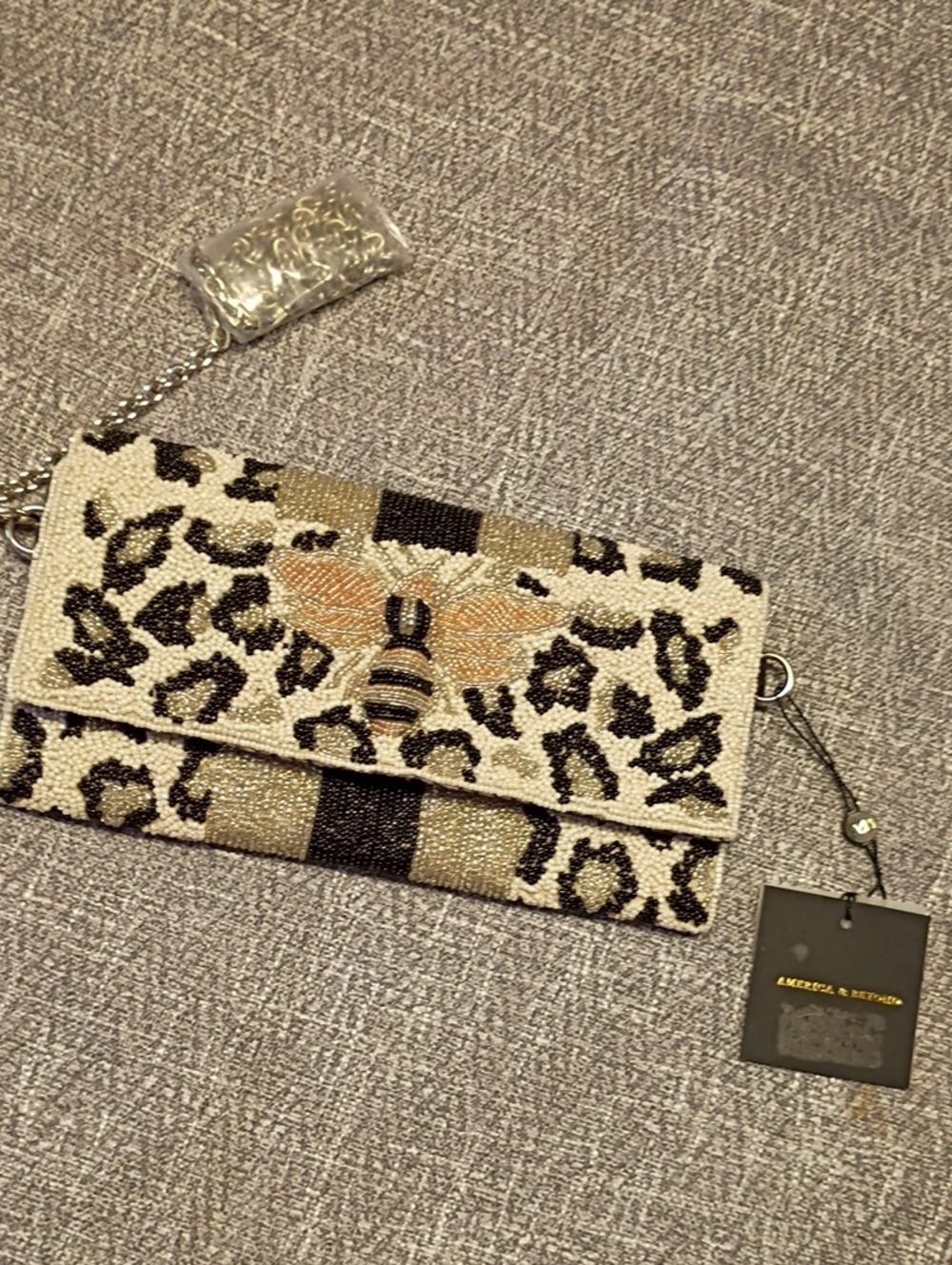 Vintage Y2K Beaded Queen Bee On Cheetah Clutch By America & Beyond Rare NWT.